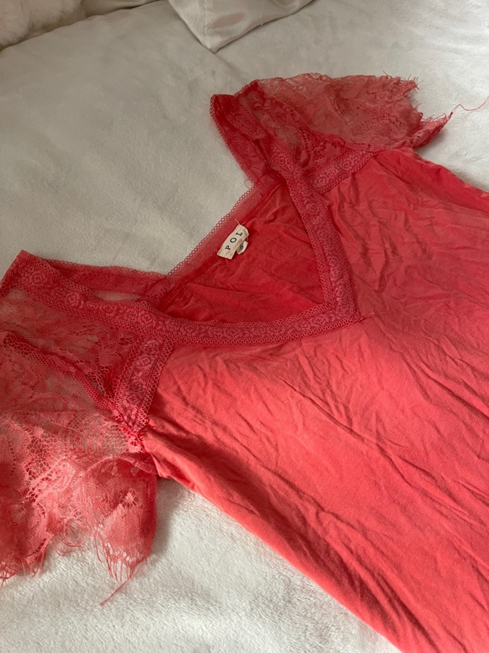 POL Coral Lace-Trim V-Neck Sleep Tee